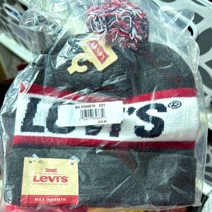 NWT $20msrp Levi’s Winter Beanie Pom Hat -Red, White & Blue